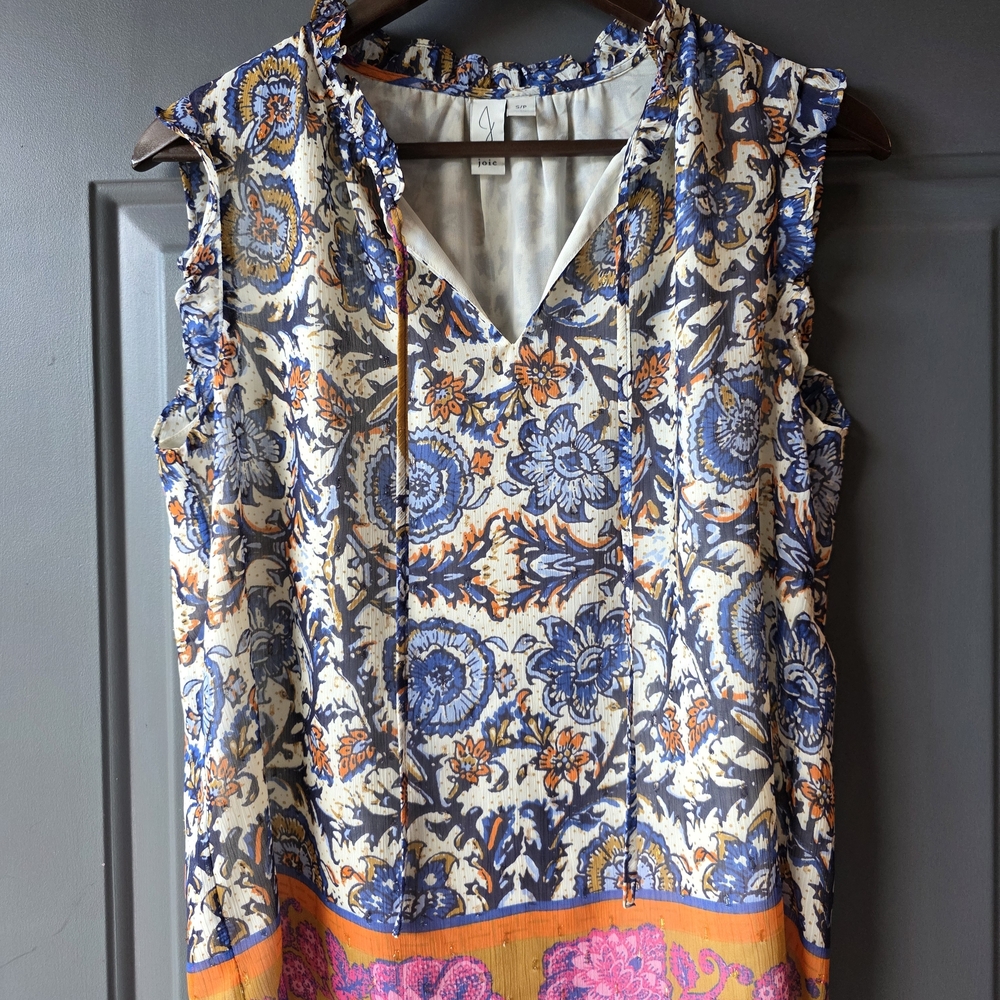 Joie Floral Tank Top - Blue, Orange, and Pink